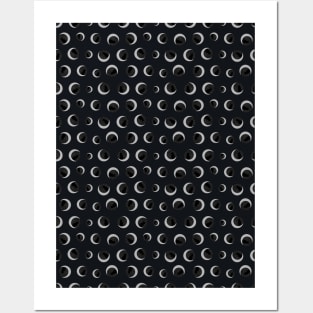 Black Cat and Silver Crescent Moon Posters and Art